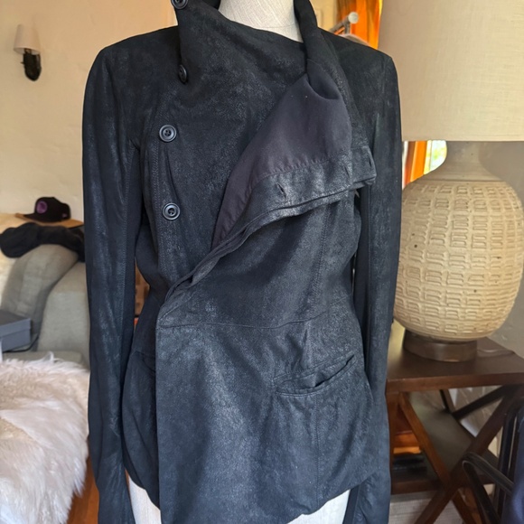 Rick Owens funnel neck black leather asymmetrical Jacket - Picture 3 of 7